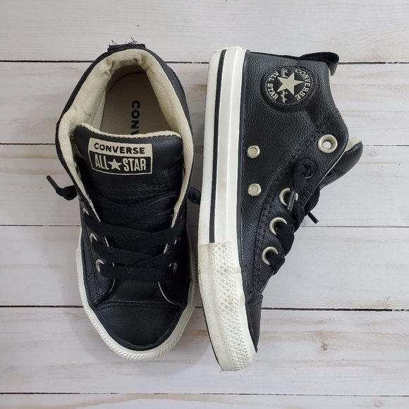 childrens black leather converse